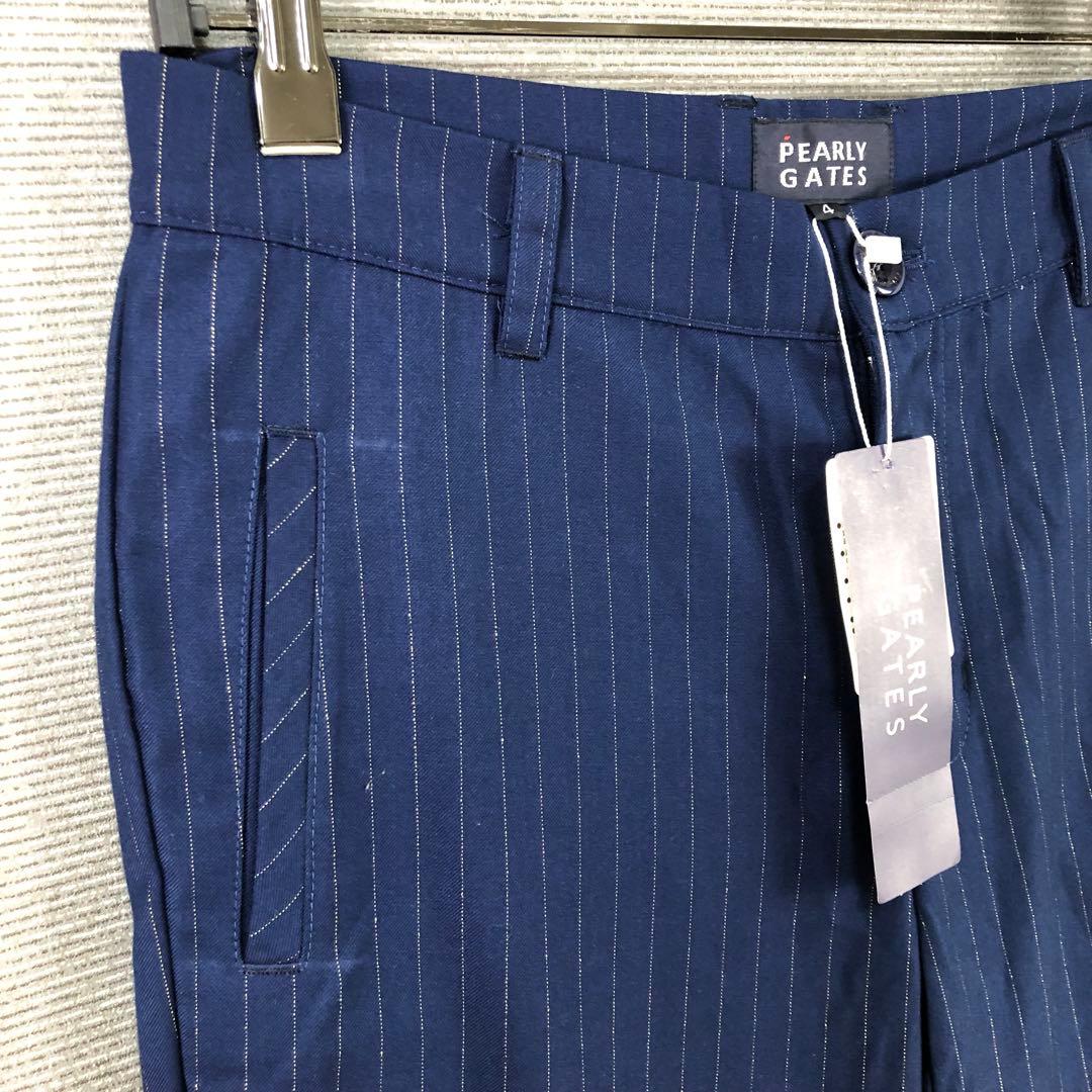 未使用品 PEARLY GATES ロゴ ストライプ パンツ 4 ネイビー