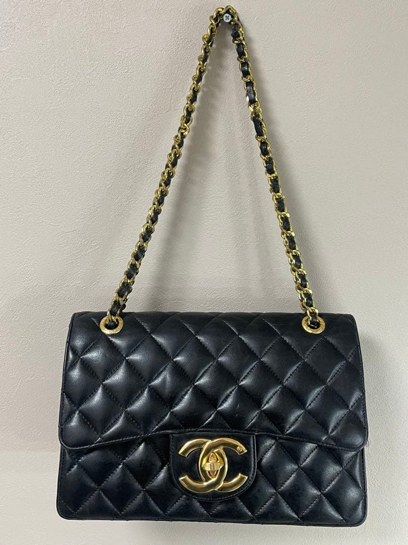 CHANELデカマトラッセ シングルフラップ ダブルチェーン ショルダーバッグ