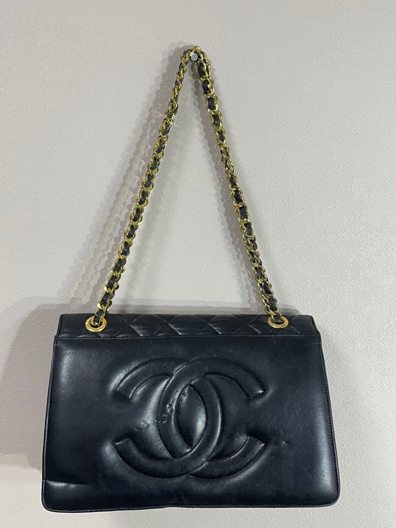 CHANELデカマトラッセ シングルフラップ ダブルチェーン ショルダーバッグ