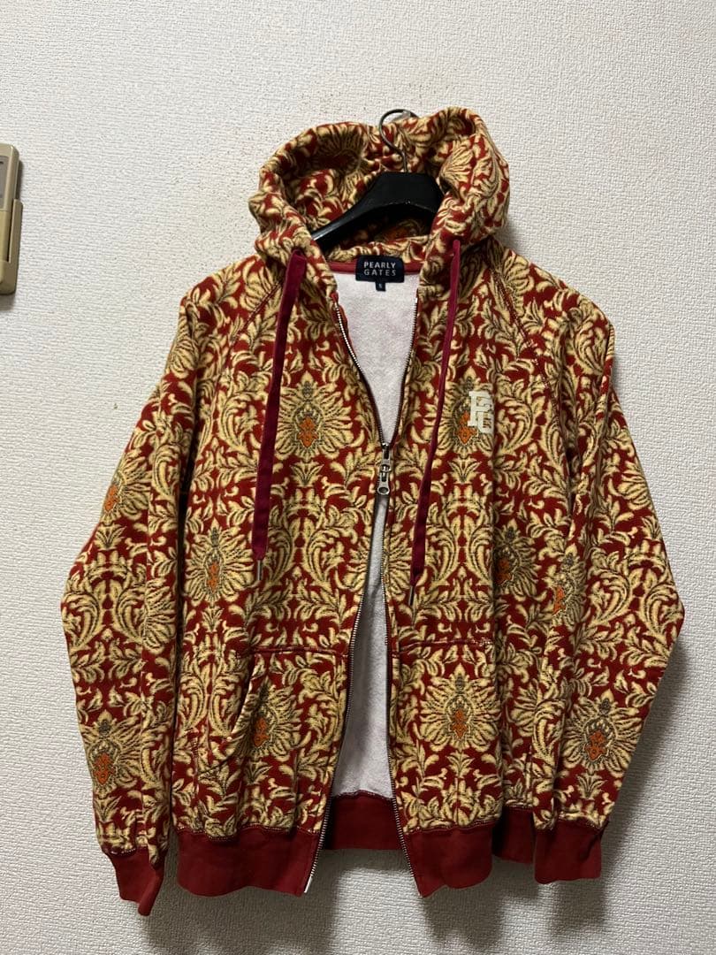 パーリーゲイツ　バロック総柄　スウェットパーカー　/5　ストレッチ　ナンバリング