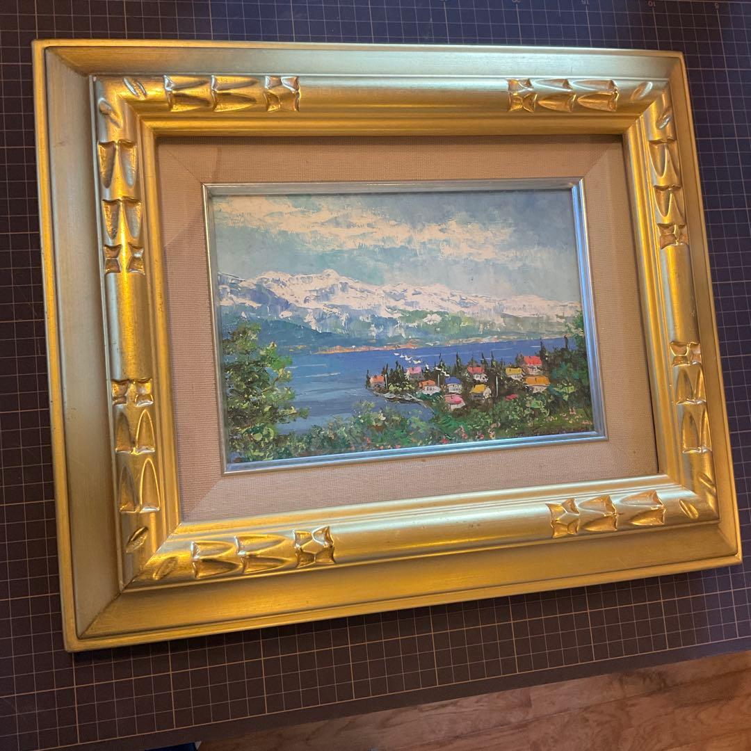 絵画　古川 明雄「スイス　ブリエンツ湖」 風景画　SM 額装　油彩画　肉筆