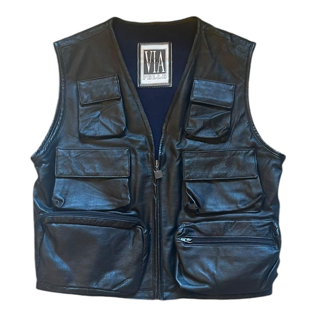 【希少】 フィッシングレザーテックベスト ヴィンテージ レア ブラック 短丈