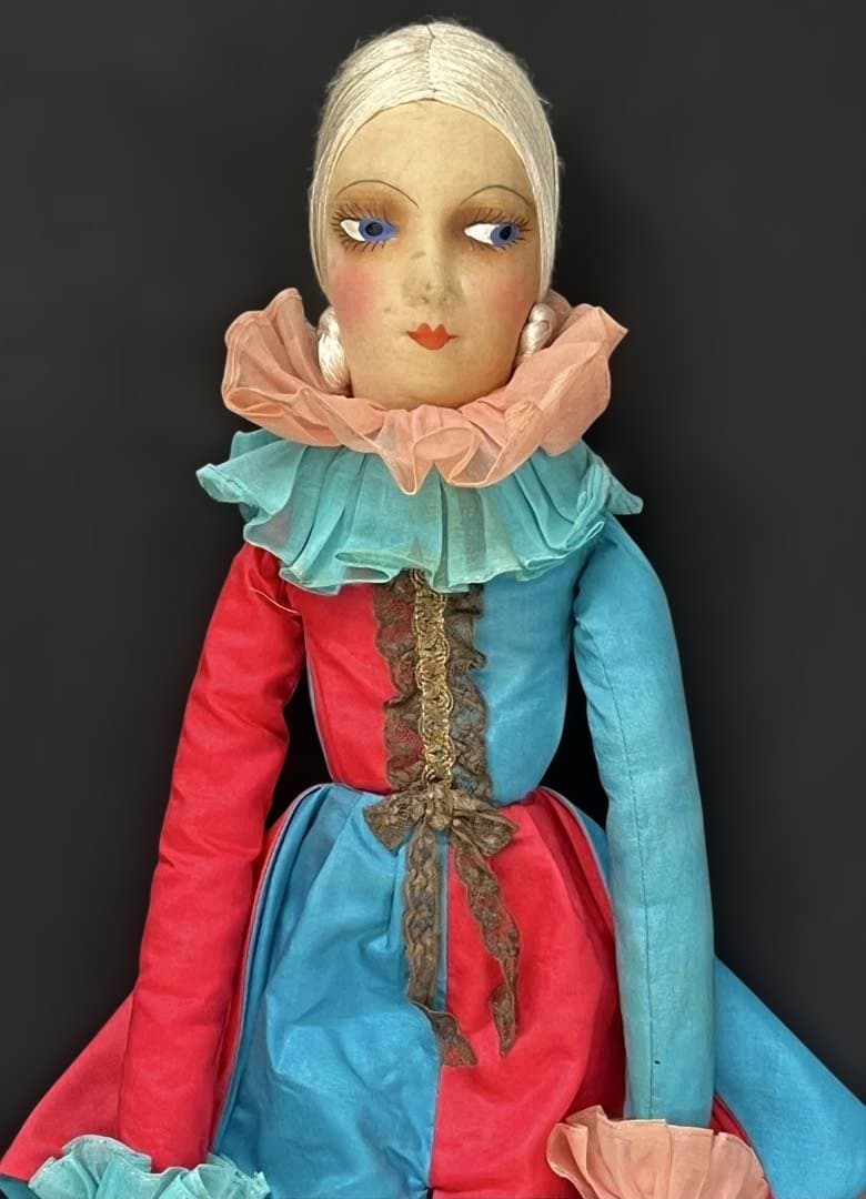 アンティークブドワールドールクロスボディ 1920s ピエロ 大型71cm