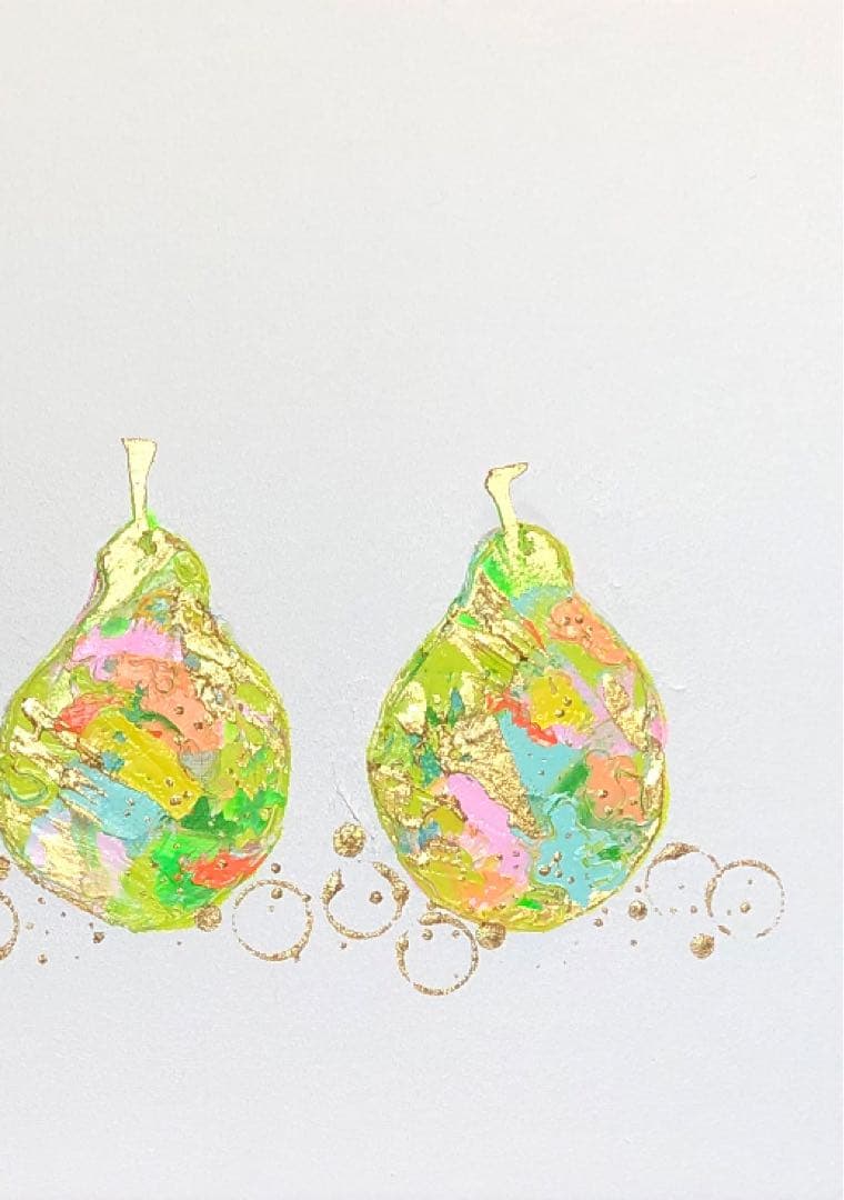 絵画　油絵　原画　一点物　洋梨　北欧　グリーン　アート　インテリア　M8