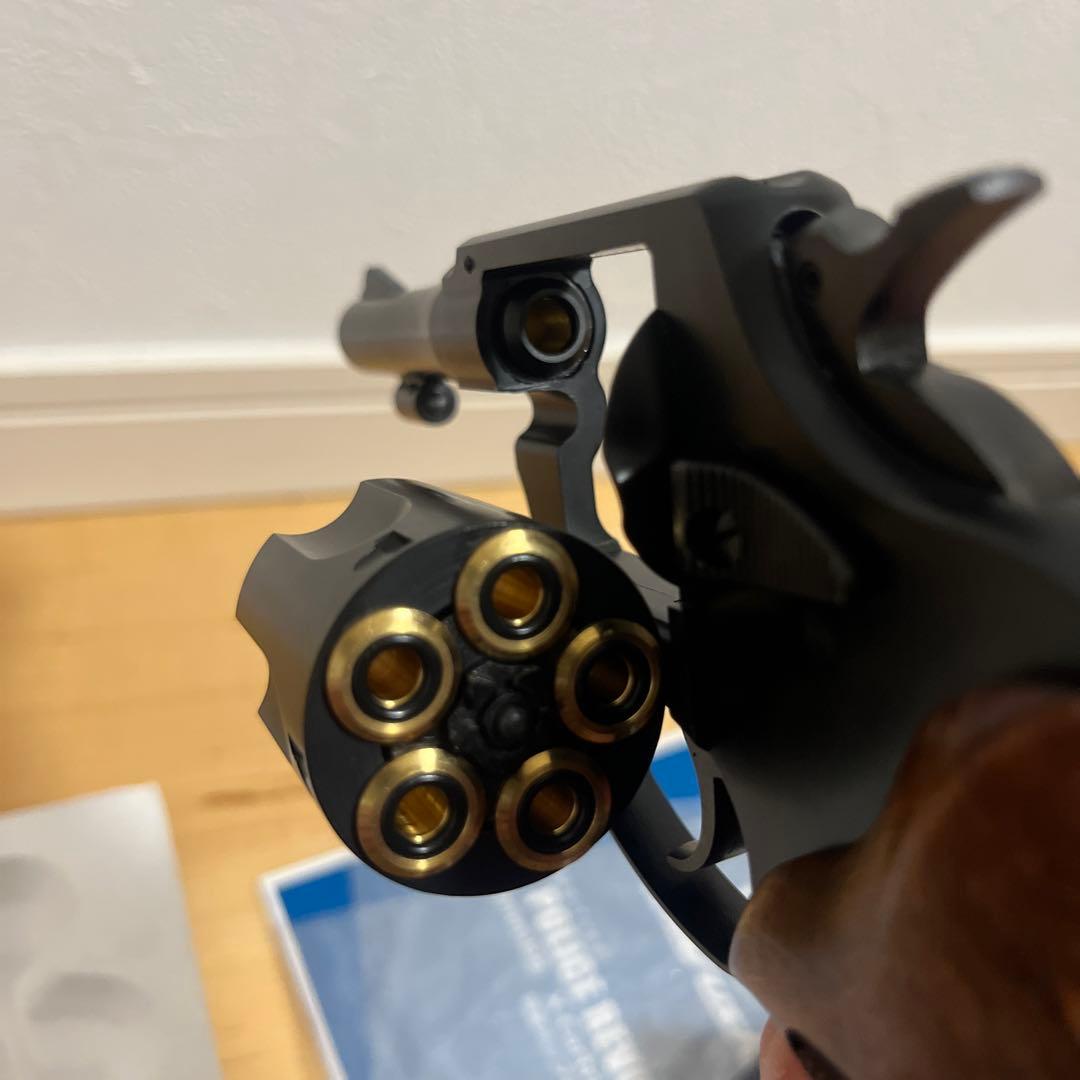 マルシン　ポリスリボルバー77mm ハーフチェッカー木製グリップ仕様　ガスガン