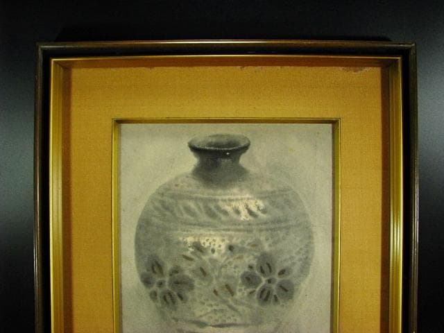 穐月 明 花の絵のある 花瓶 日本画 額装 肉筆 184