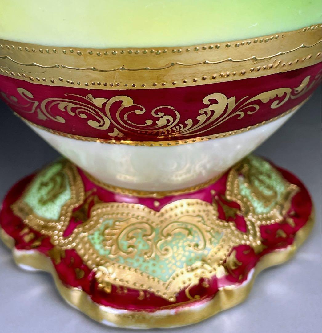 オールドニッポン ２２㎝ アールヌーボー様式 薔薇紋 花瓶 バラ つつじ アザレ