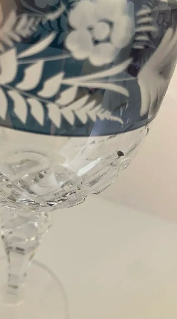 青赤エッチングデザインクリスタルグラス　ボヘミアングラス