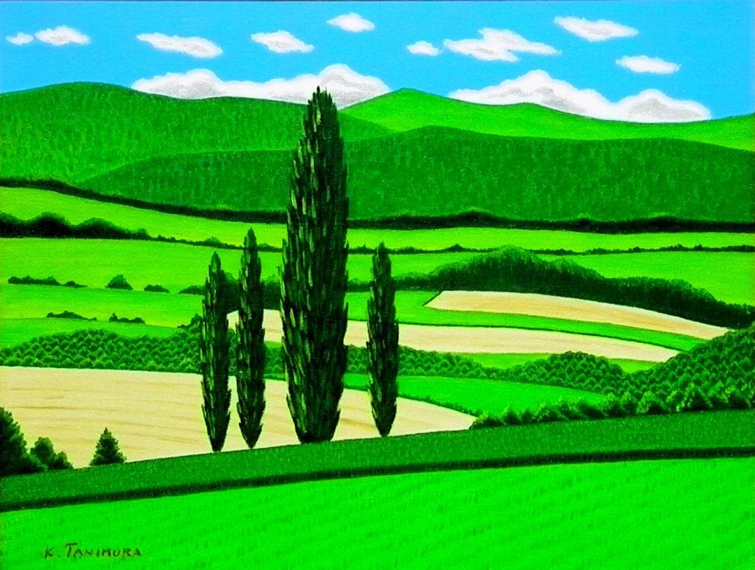 ★新緑の美瑛・肉筆油彩画・F6キャンバス