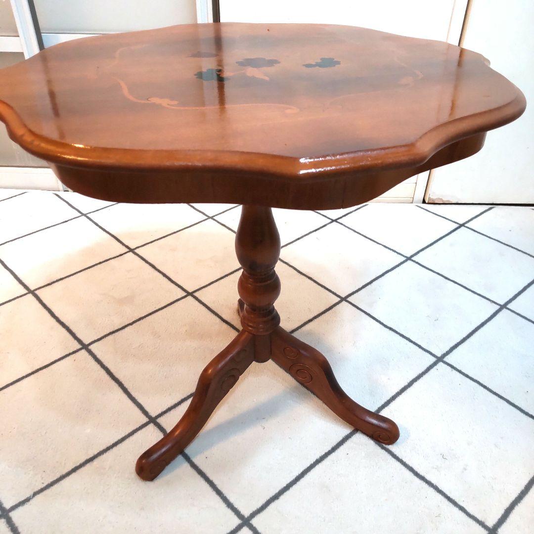 イタリア家具 象嵌細工 コーヒーテーブル サイドテーブル 波型天板 アンティーク