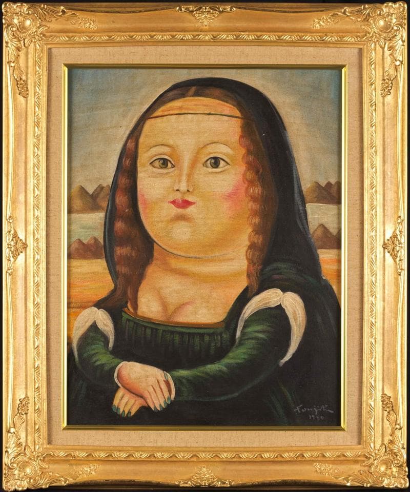 藤田嗣治　油彩　肉筆『モナリザ』表と裏サイン　田村孝之助鑑定　F6　額　b517