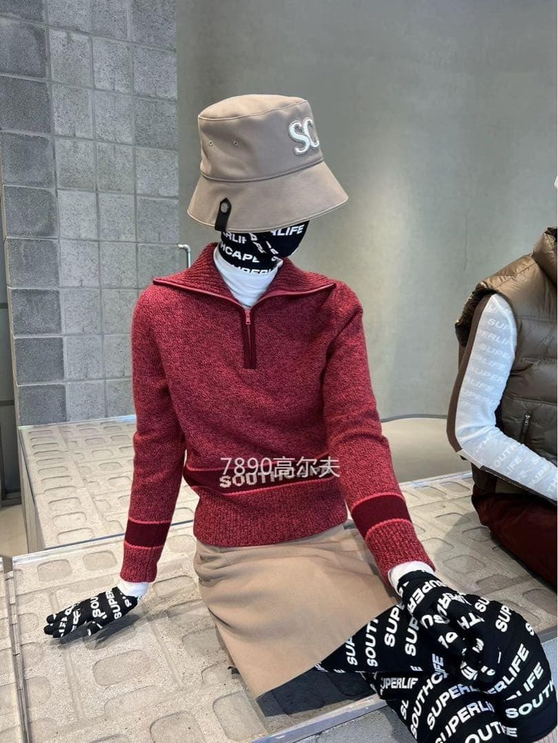 週末限定価額★サウスケープ　上品　レディース ゴルフセーター・赤　L