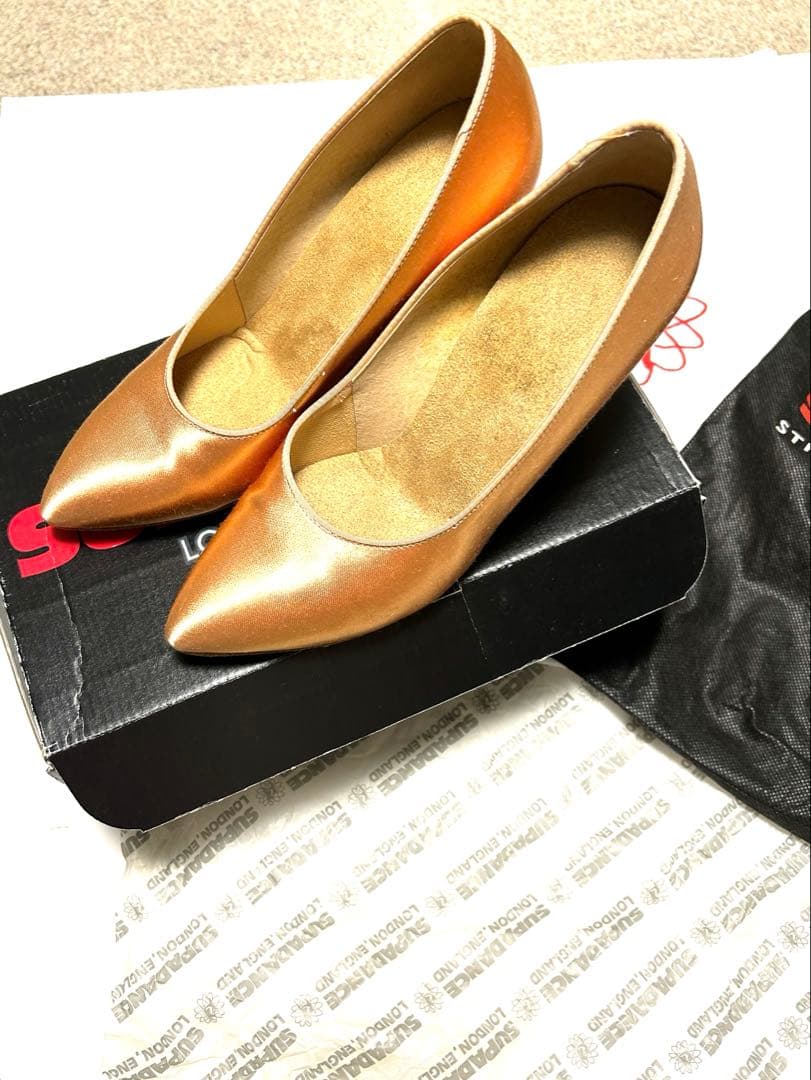 新品！スーパーダンス　社交ダンスオレンジ サテン モダントゥ シューズ