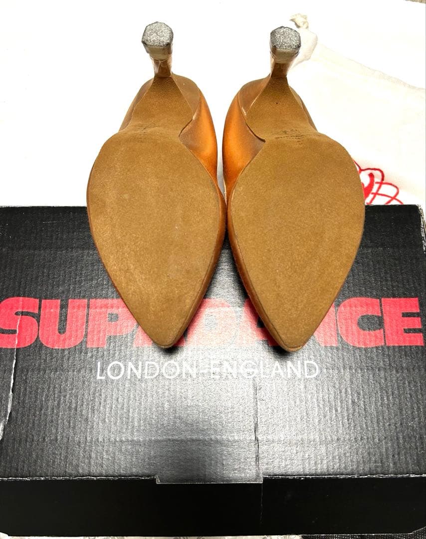 新品！スーパーダンス　社交ダンスオレンジ サテン モダントゥ シューズ