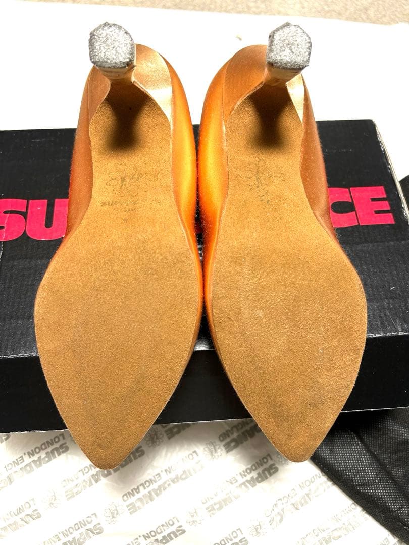 新品！スーパーダンス　社交ダンスオレンジ サテン モダントゥ シューズ