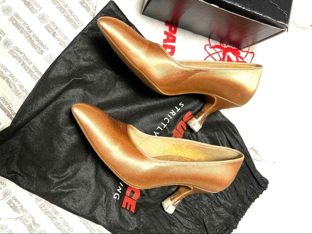 新品！スーパーダンス　社交ダンスオレンジ サテン モダントゥ シューズ