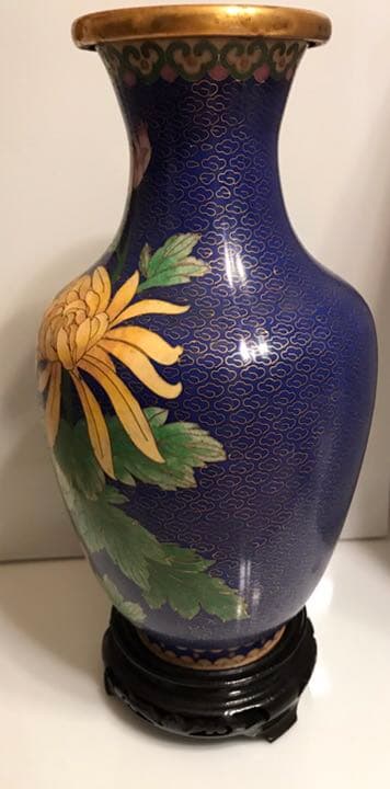 花瓶　七宝焼花瓶　台座付き