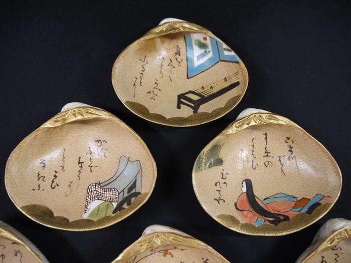 源氏絵　貝向付十客　秋艸庵　水野秋夫造　乾山写　状態良好美品　雛祭　茶道具