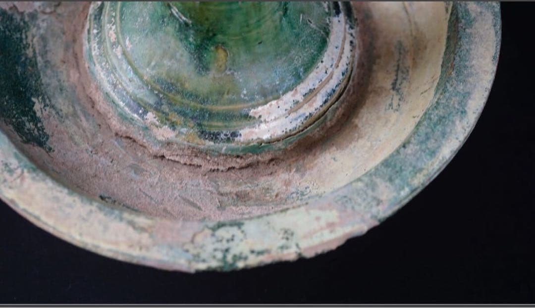 中国古玩 清朝時代 緑釉銀化 古陶 燭台 古代陶磁器 古美術 漢 李朝 高麗