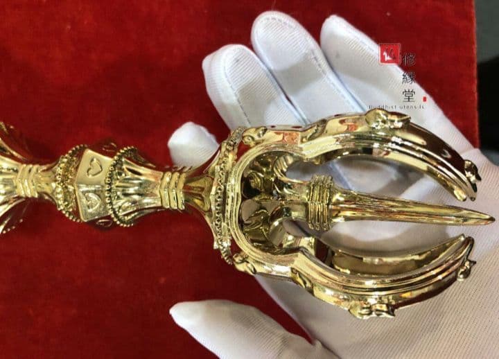 【修縁堂】密教法具 四大明王 法器 五鈷杵 金剛杵 真鍮金メッキ 22cm