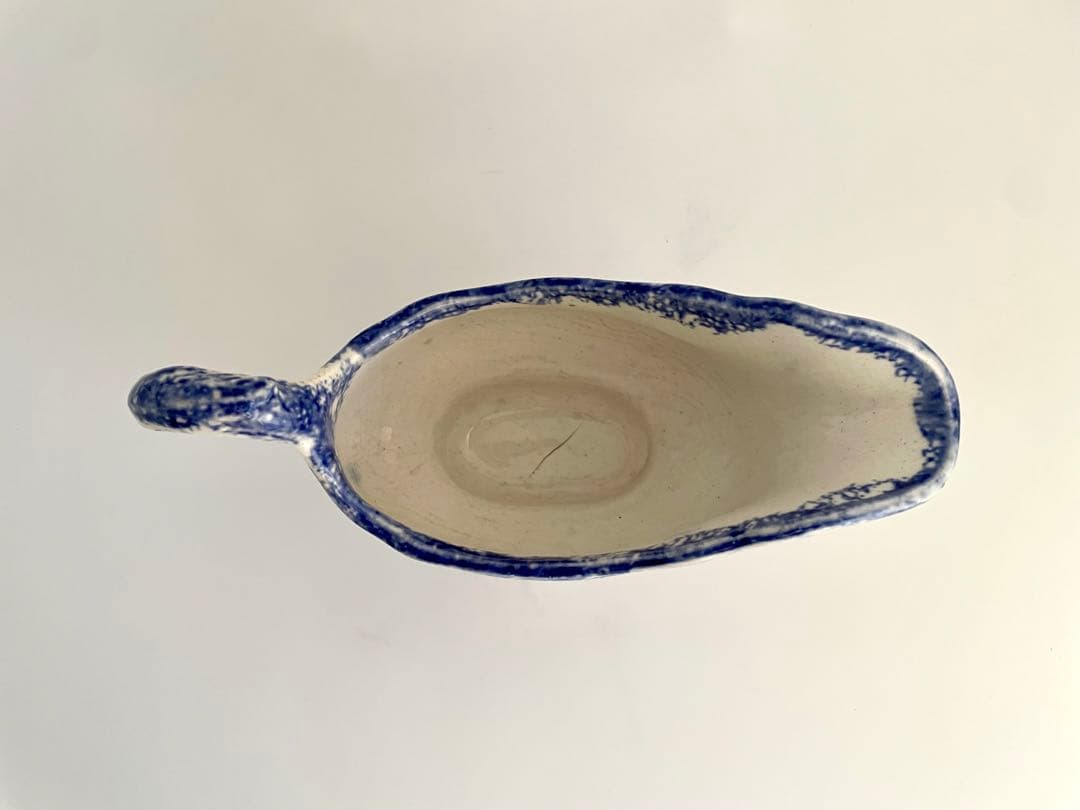 イギリス アンティーク 陶器製 青白のクリーマー