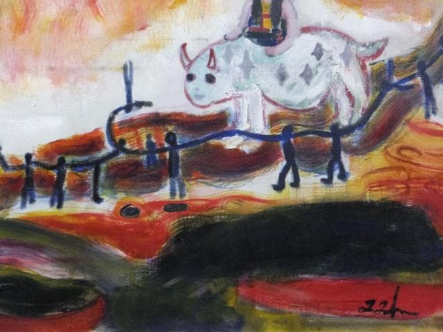 現代美術 田中拓馬　直筆サイン 『Another world』油彩 1205H