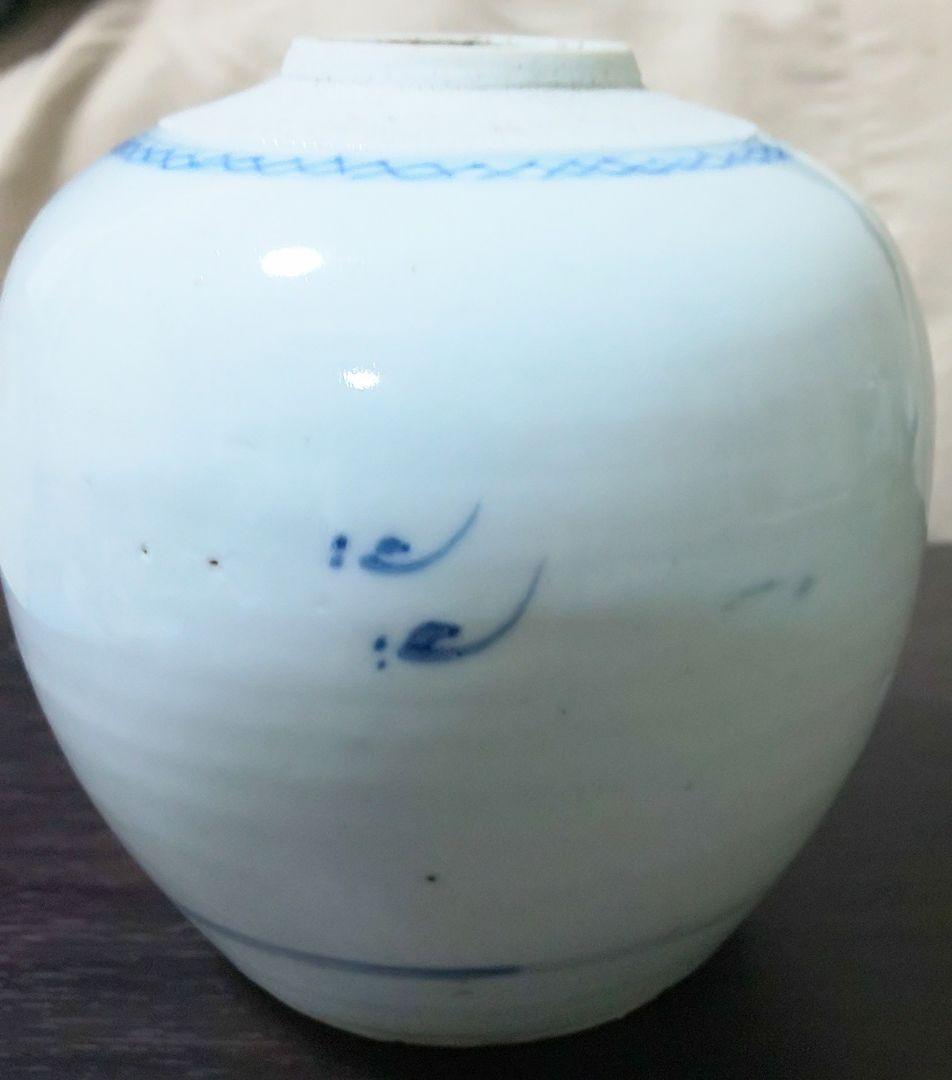 中国美術 清時代 白磁染付花蝶文様 陶磁器茶壷