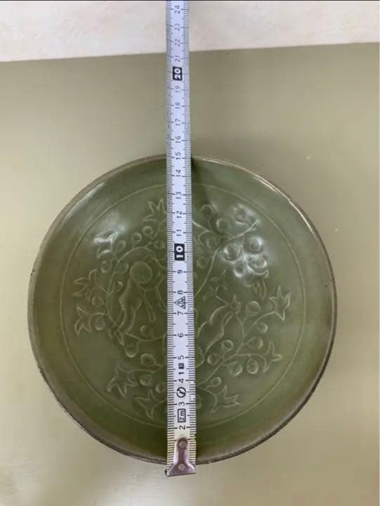 中国元•明耀州窯　童子缠枝文碗　骨董古美術品唐物アンティーク江戸青磁コレクション