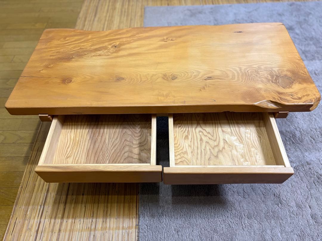 無垢材 一枚板風 座卓 引き出し付 和モダン 天然木 ローテーブル 職人家具