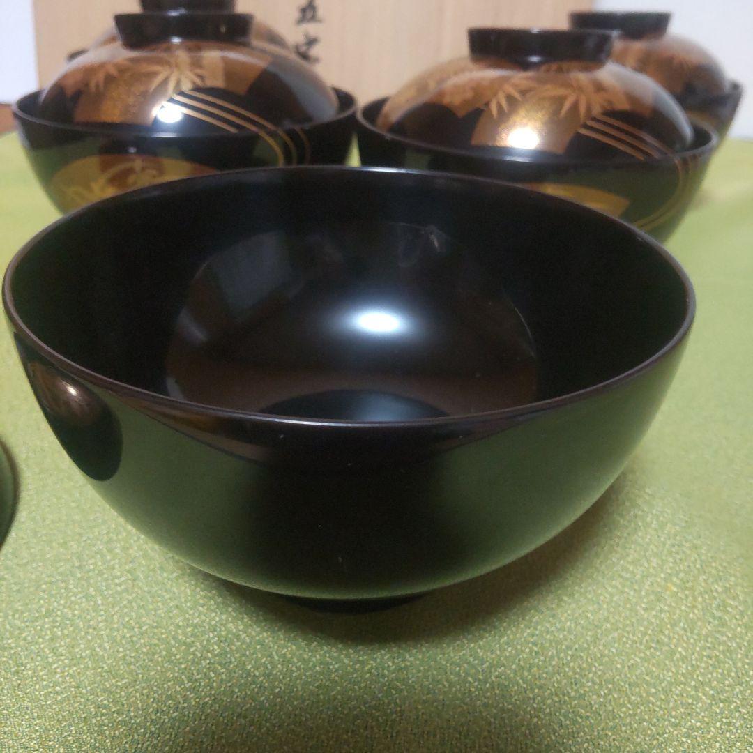 輪島塗 金 蒔絵 扇面 蓋付 椀 吸物椀 竹 梅 木箱 伝統工芸