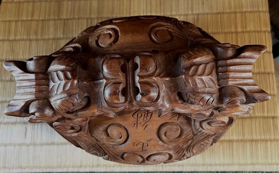 仏教美術 上級 細密 古木 龍彫り 玉鱗 職人手彫り 時代 木魚 本体