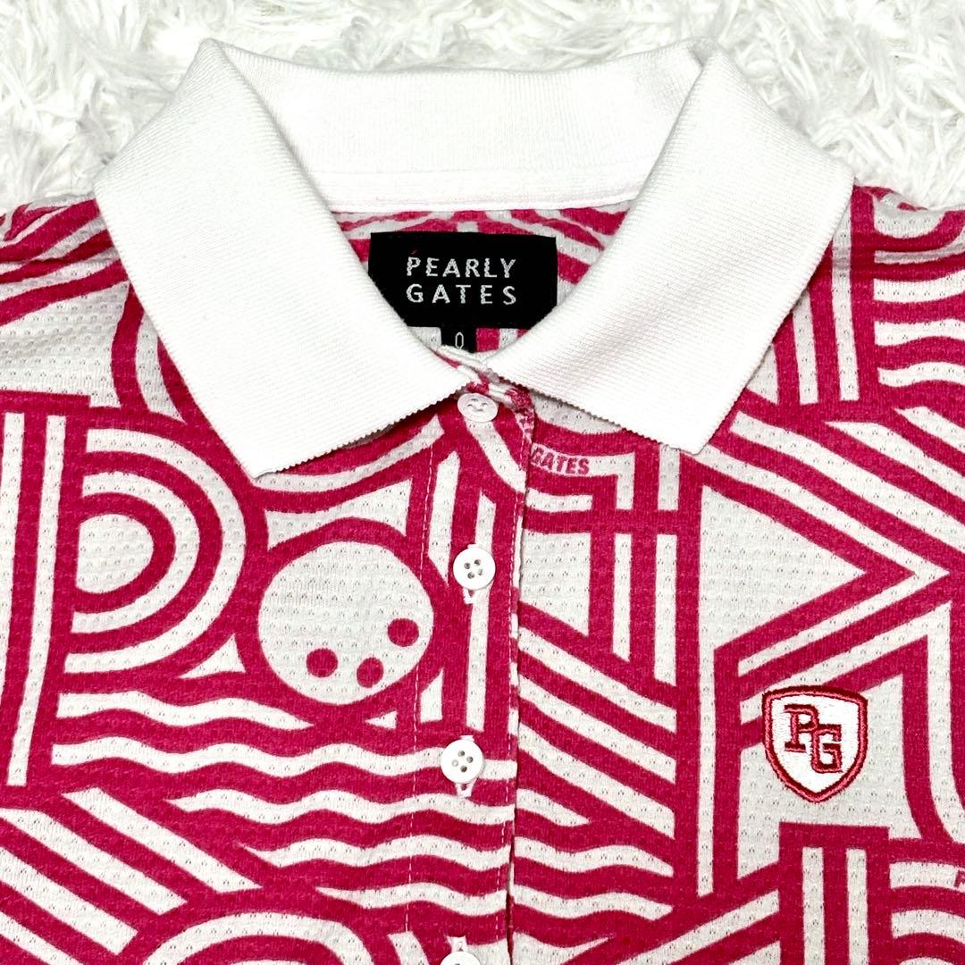 【極美品】パーリーゲイツ　ノースリーブポロシャツ　総柄　ピンク　ホワイト　ゴルフ