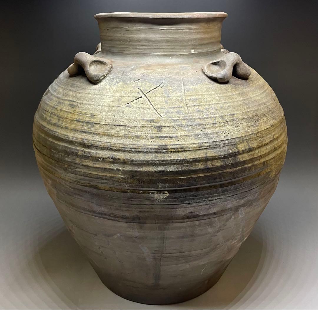 古備前　桃山時代　四耳壺　葉茶壺　大壺　特大　41cm f6441