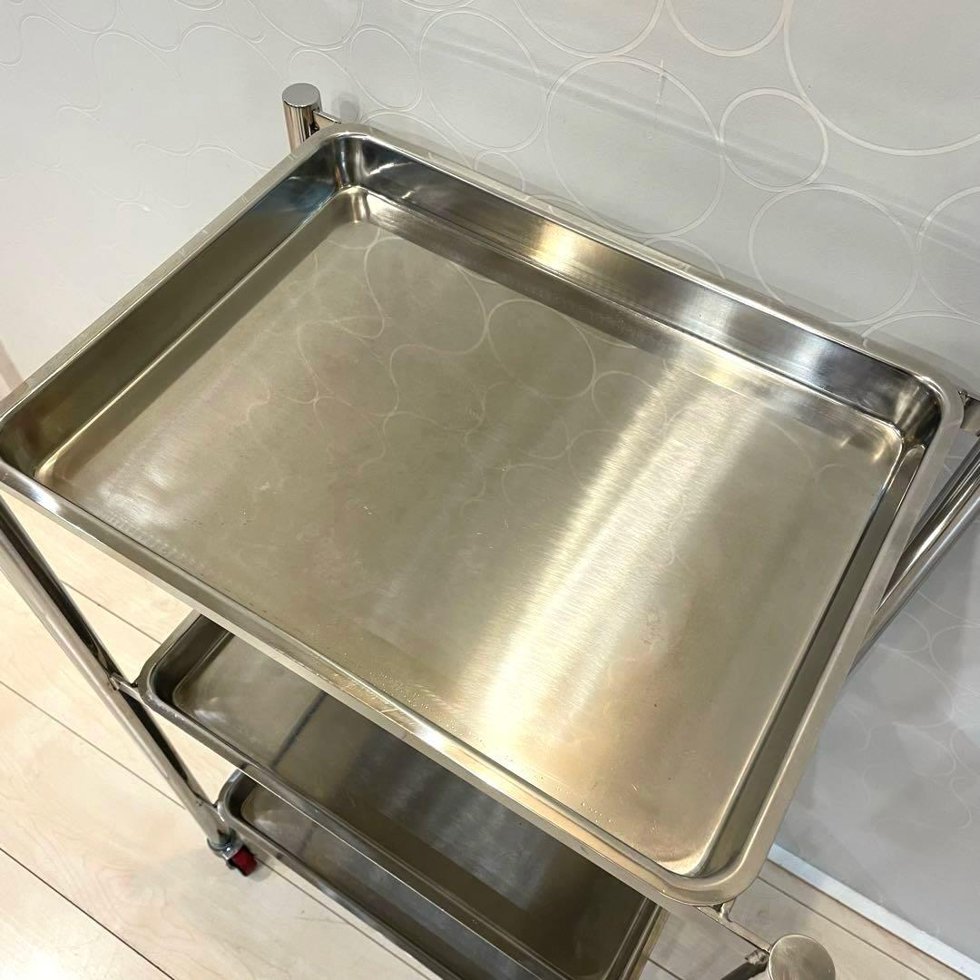 業務用 ステンレス 3段ワゴン 医療 サロン 鍼灸 インダストリアル キャスター