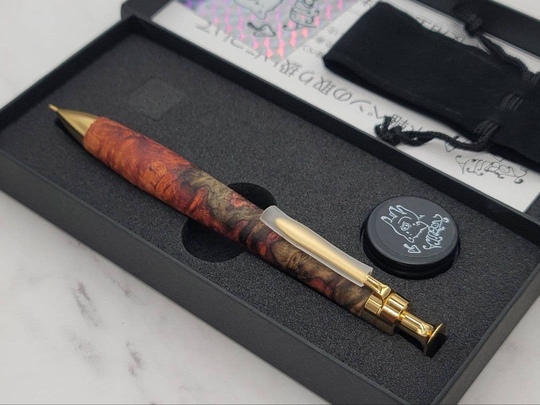 新品　こぶた工房　極上+花梨瘤　赤青　金金具　シャープペンシル0.5