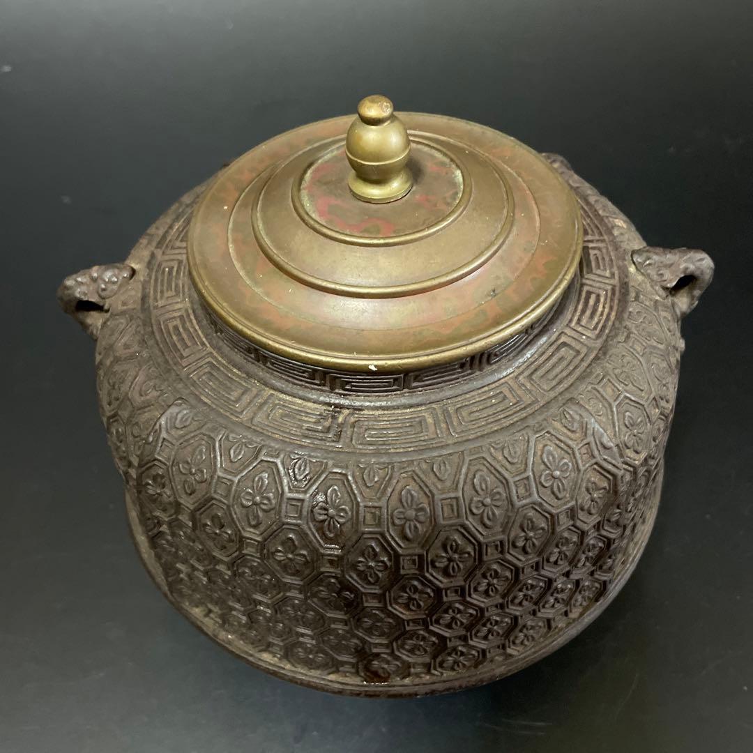 時代物　茶釜　斑紫銅蓋　晴寿堂造？茶道具