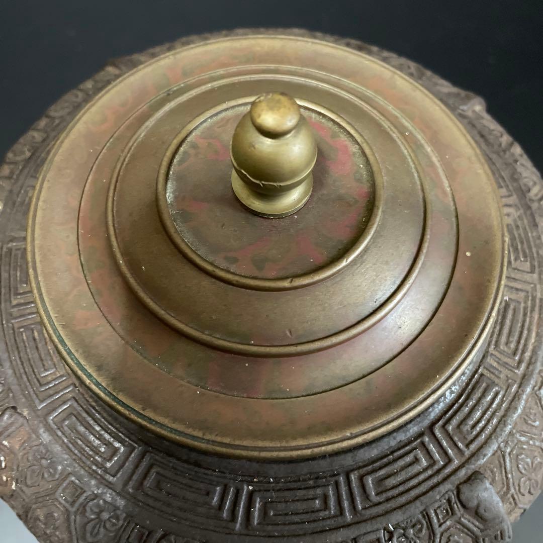 時代物　茶釜　斑紫銅蓋　晴寿堂造？茶道具