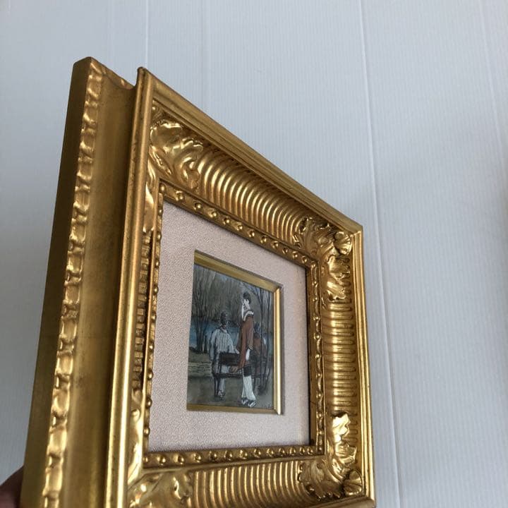 値下げしました‼️和装の女性、湖畔の情景の小品2点　￼