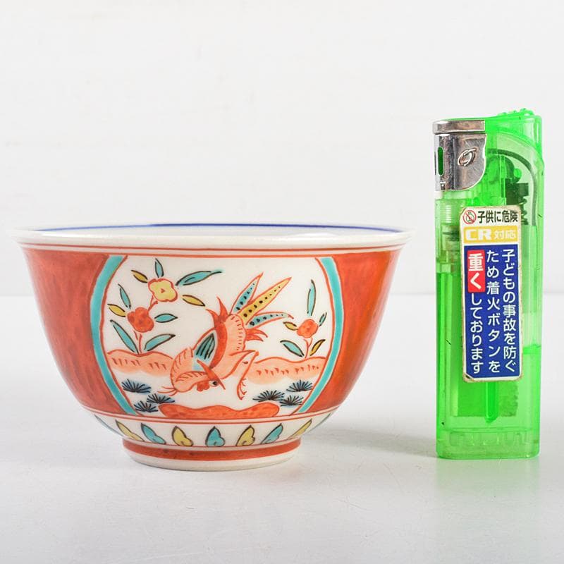 九谷焼　味渓窯　矢口永寿造　赤絵　花鳥文　汲出茶碗　五客　共箱　M　R5223