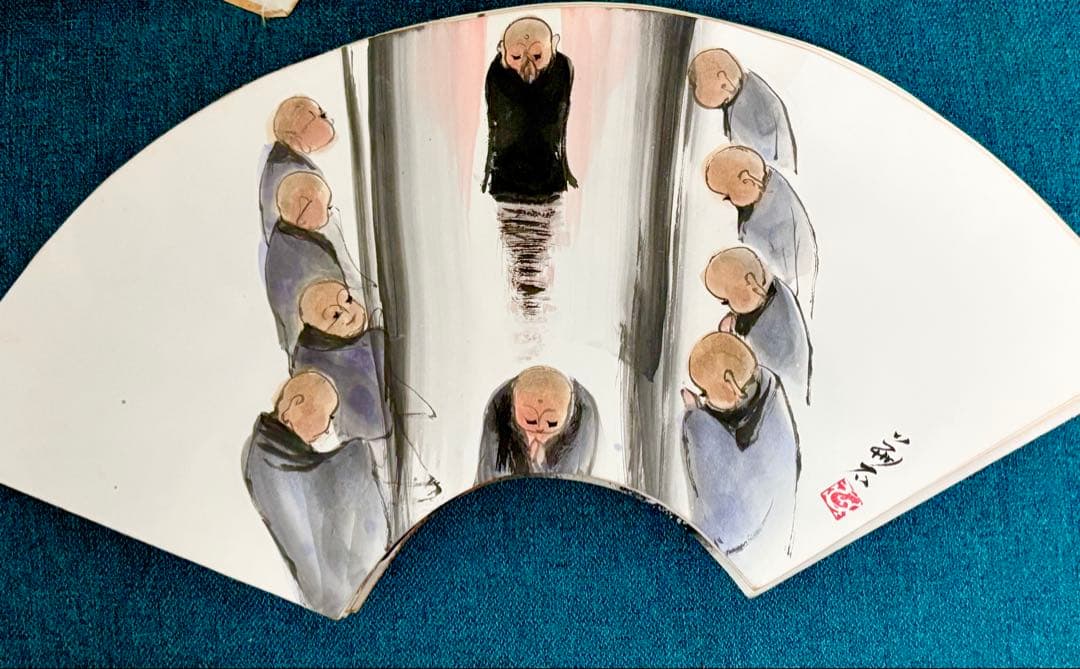 中国漢詩書道掛け軸と扇面画10枚（108体お地蔵さん）