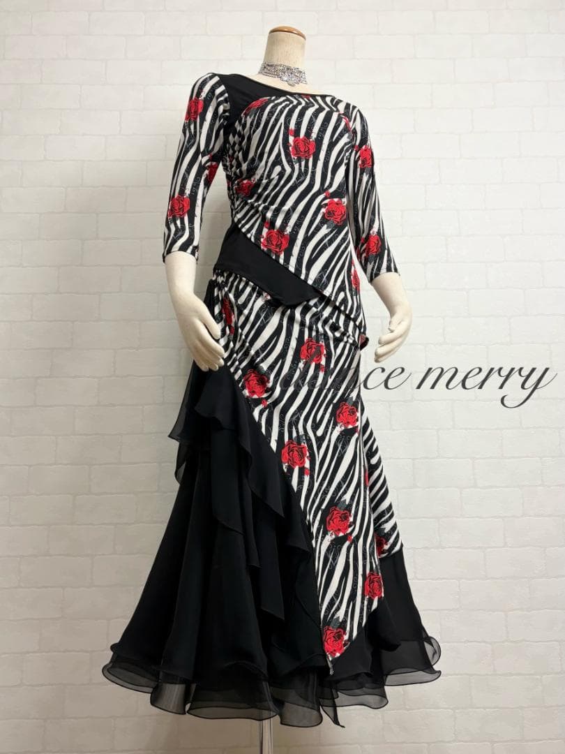 新品　社交ダンス　赤　黒　ベージュ　ツーピース　セットアップ　パーティ　2914