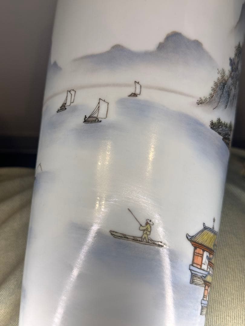 最終価格　中国 大きめ花瓶一対 山水人物図 詩文あり 養和堂製　コレクション