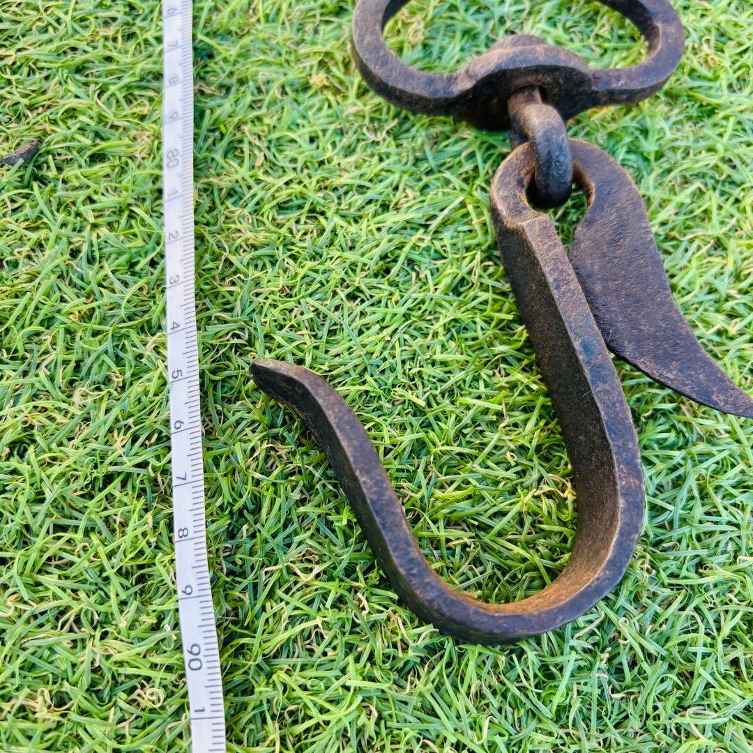 囲炉裏　自在鉤　分銅　囲炉裏小道具　天秤棒　堀如真 銅製 鯉型 風鎮　栓抜き