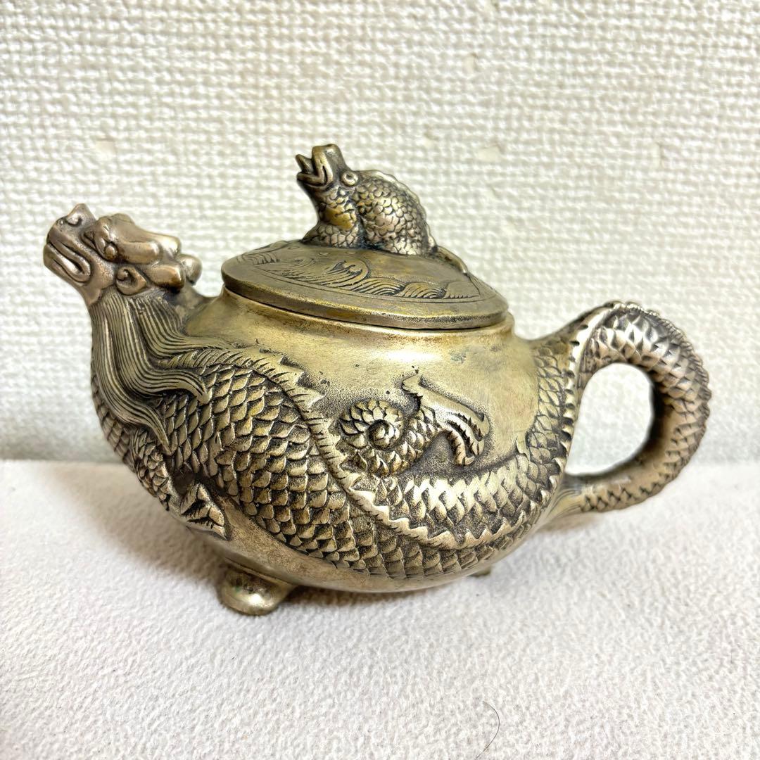 乾隆年製　金工雕刻龍急須．酒器中国美術中国古玩●年代物龍図時代骨董●美術品