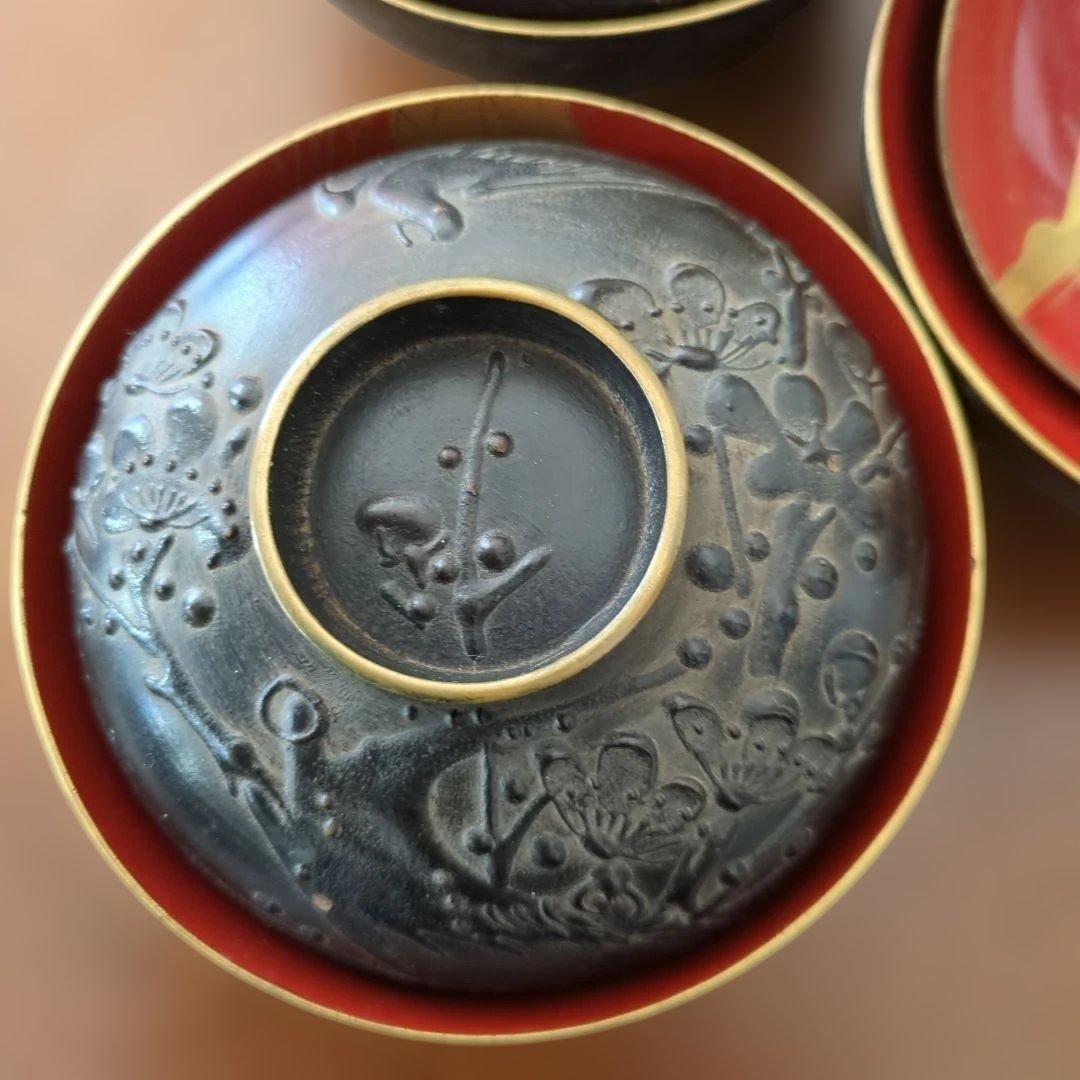 今ちゃん　骨董　お椀　会津塗　鉄錆塗り螺鈿　10つ