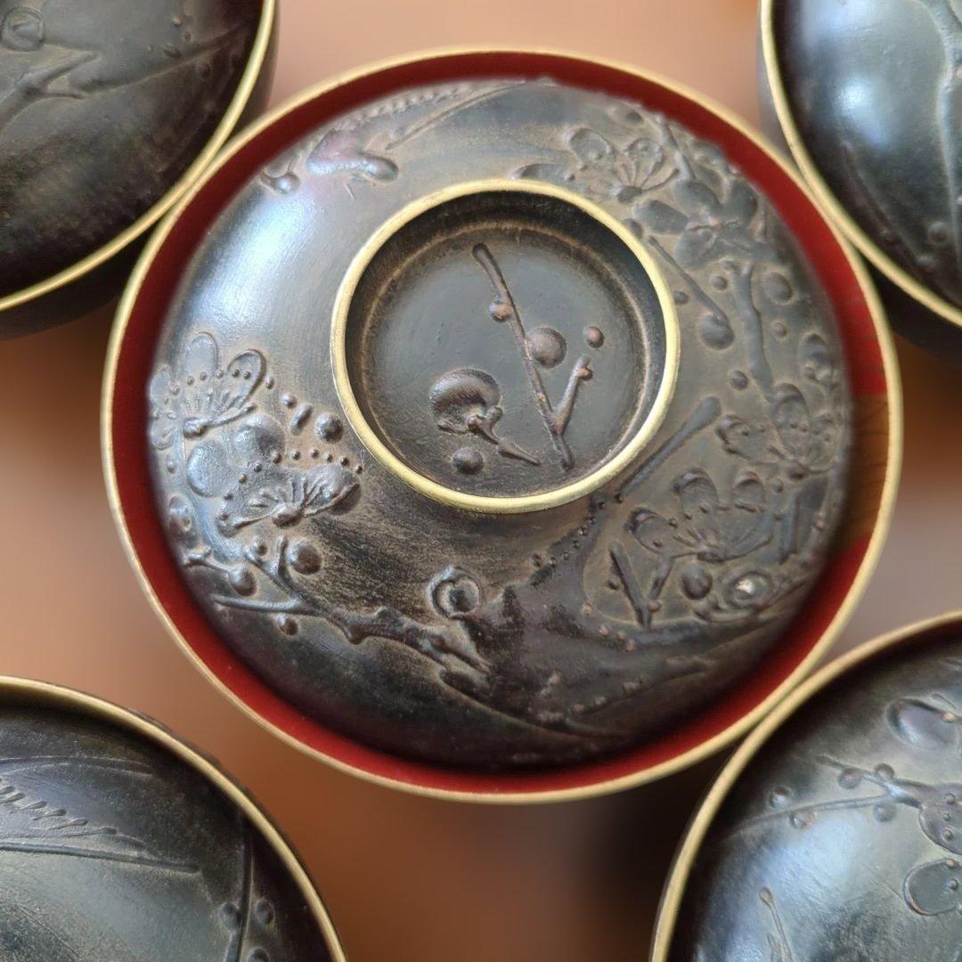 今ちゃん　骨董　お椀　会津塗　鉄錆塗り螺鈿　10つ