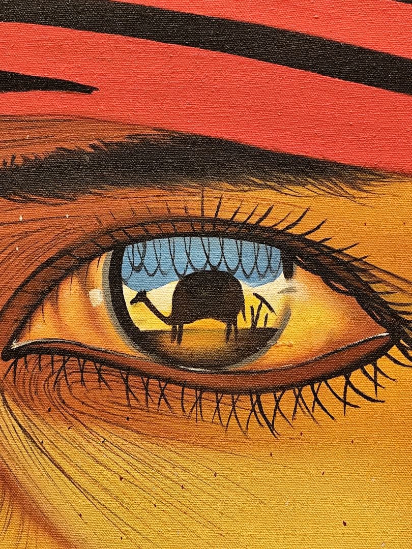 大型アート画「Red Veil / 沈黙の眼差し」150×70cm／現代アート