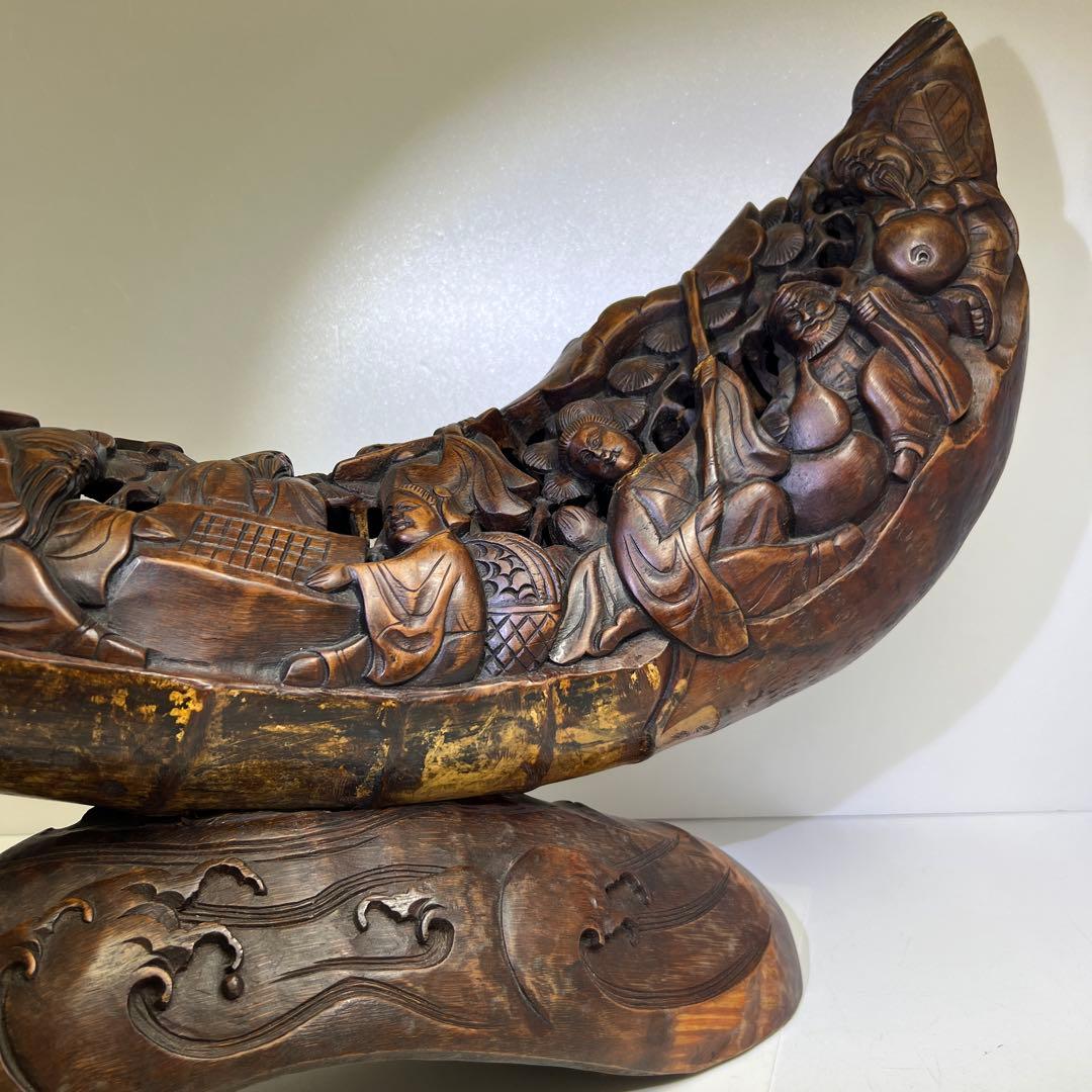 竹製　特大透かし人物置物　幅約76㎝/最大高さ約42㎝東Y8-0128④トコト