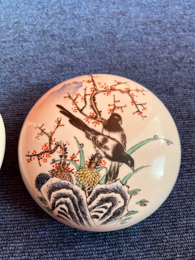 1095 骨董　古美術　乾隆年製　春画　花鳥文　香合　蓋物　1対　希少　時代物