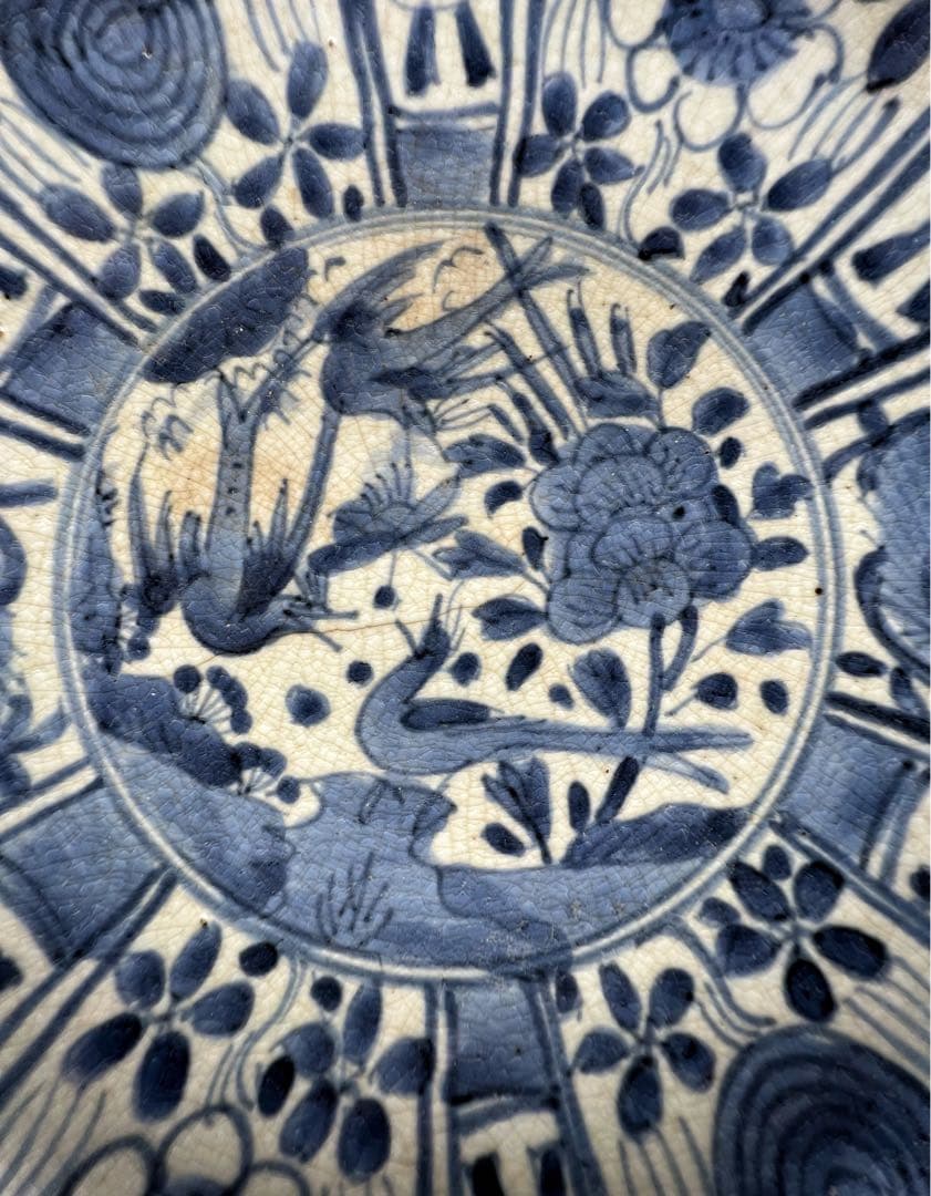 古美術 骨董品 安南染付花鳥文鉢 飾り皿 大皿 木箱付き